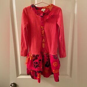 Le Top Girls Pink Striped Floral Ruffle Dress Long Sleeve Size 6